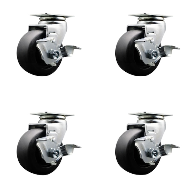 Service Caster 4 Inch Polyolefin Swivel Caster Set with Ball Bearings and Brakes SCC SCC-20S420-POB-TLB-4 - main